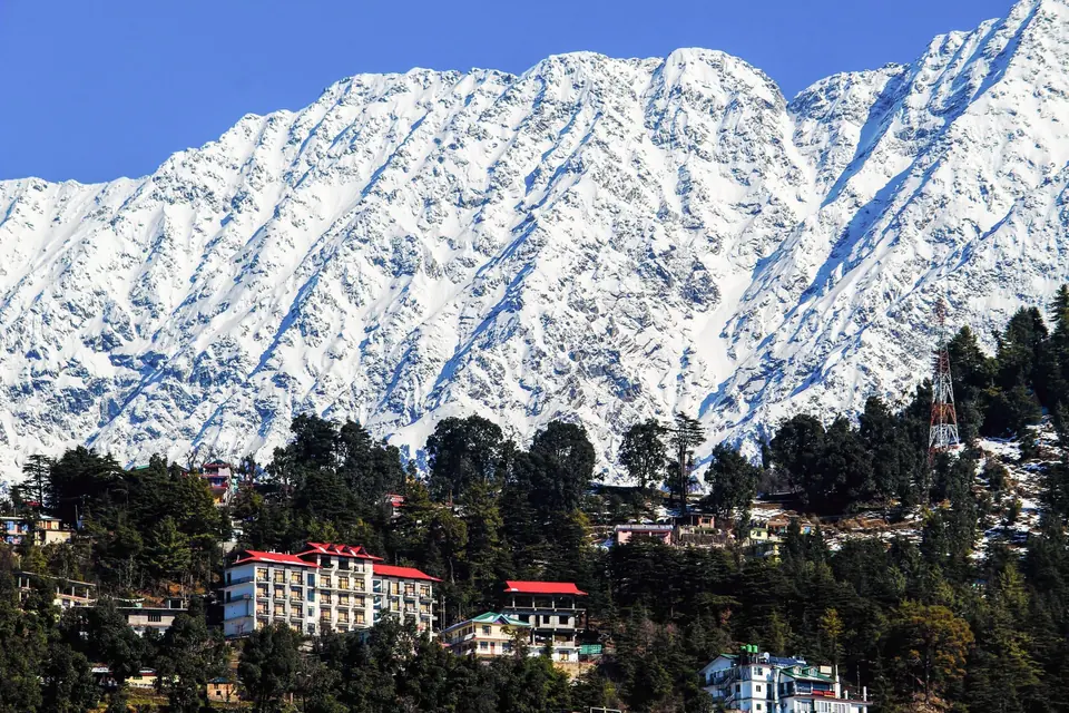 Snow-capped Dhauladhar range rising above Dharamshala