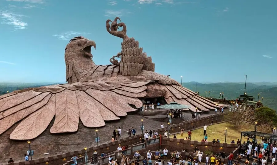 Giant Jatayu bird sculpture on a rock hill