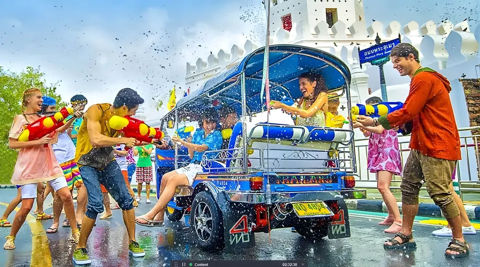 Water fight on the street during Songkran